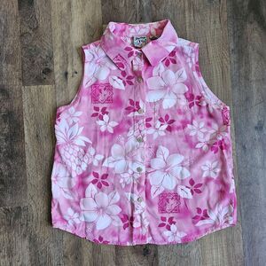 Vintage Big Dogs Girls Pink Floral Aloha Shirt Size 14